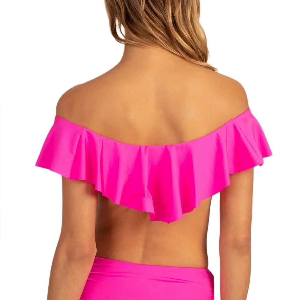 Trina Turk NWT Hot Pink Ruffle Off The Shoulder Bikini Top